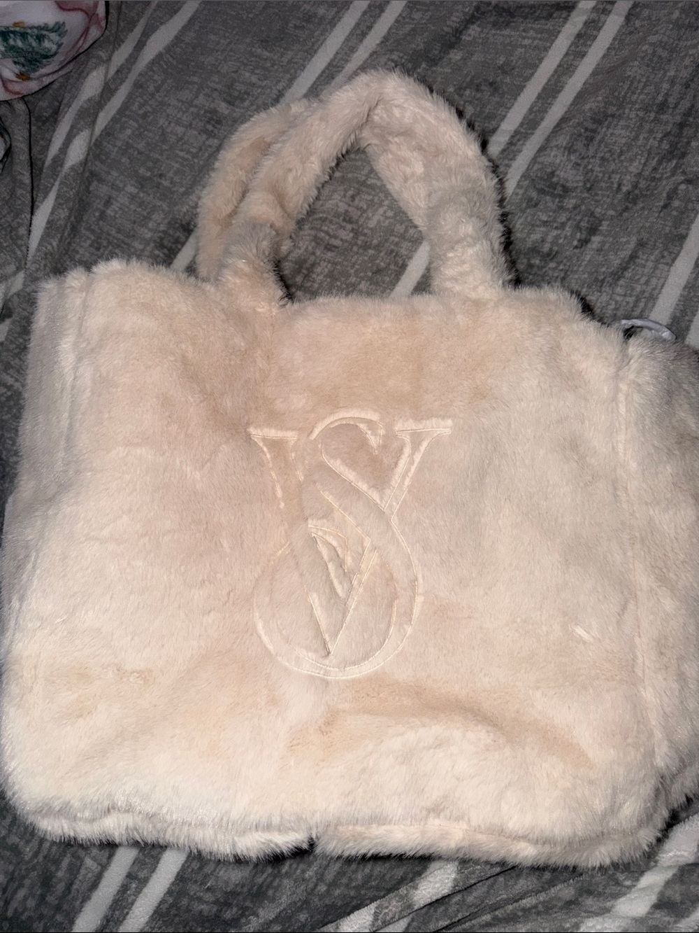 Victoria's Secret Cream Faux Fur Tote